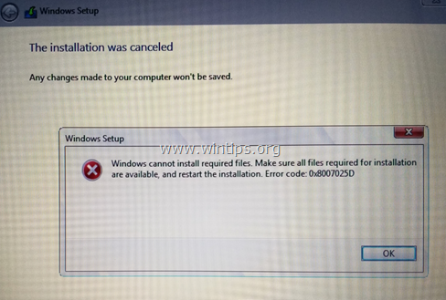 ПОПРАВКА: Грешка 0x8007025D Неуспешна инсталация на Windows (Windows 10/8/7)