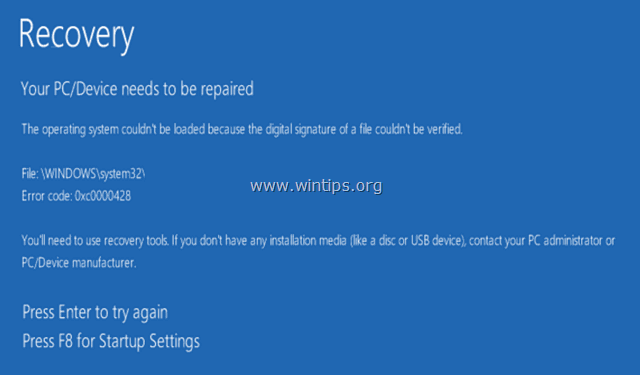 0xc0000428, 0xc0000225 vagy 0xc000000f hiba javítása a Windows rendszerindításkor (Windows 10/8.1/8/7/Vista)
