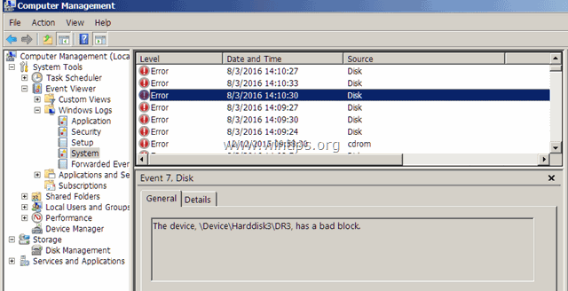 修复：Event 7 Disk has a bad block at \Device\Harddisk#\DR# 的问题。