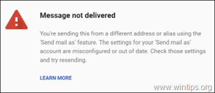 ПОПРАВКА: Съобщението в Gmail не е доставено. Изпращате го от друг адрес или псевдоним, като използвате функцията "Изпращане на поща като" (Решено)
