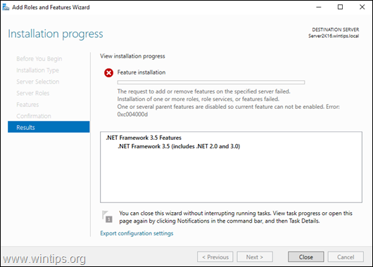 PERBAIKAN: NET Framework 3.5 0xc004000d Instal Kesalahan pada Server 2016. (Terpecahkan)