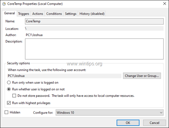 OPRAVA: Naplánovaná úloha se nespustí při přihlášení uživatele nebo běží na pozadí v systému Windows 10. (Vyřešeno)