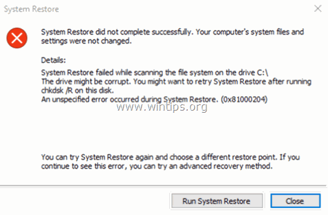 FIX Systeemherstel mislukt 0x81000204 Fout (opgelost)