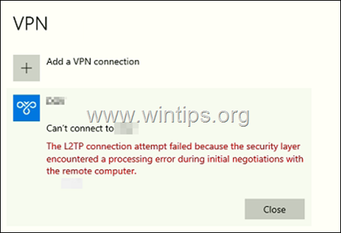ПОПРАВКА: Опитът за връзка с L2TP се провали, тъй като слоят за сигурност се сблъска с грешка при обработката по време на първоначалните преговори с отдалечения компютър. (Решено)