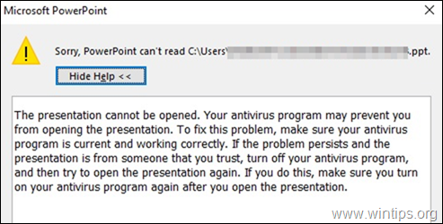 FIX: Prezentacja nie może być otwarta w programie PowerPoint (rozwiązane).
