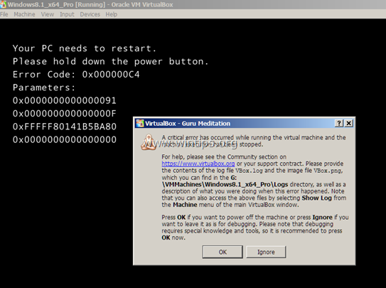修正：VirtualBox错误0x000000C4（已解决）。