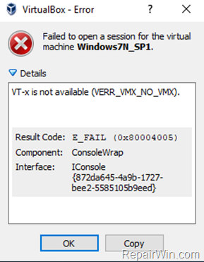 FIX: VirtualBoxin virhe VT-x ei ole käytettävissä Windows 10:ssä (Ratkaistu)