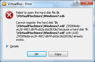 修正: VirtualBox Failed to open Hard Disk file. 同じUUIDのディスクがすでに存在するため、仮想ハードディスクを登録できません(Solved)。