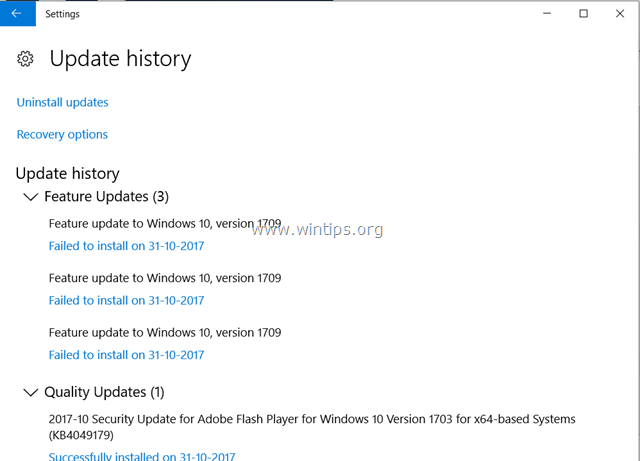 FIX: A Windows 10 Update 1709 nem települ (Megoldva)