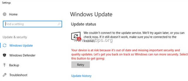 修正：Windows 10您的设备处于危险之中 - 无法更新Windows（已解决）。