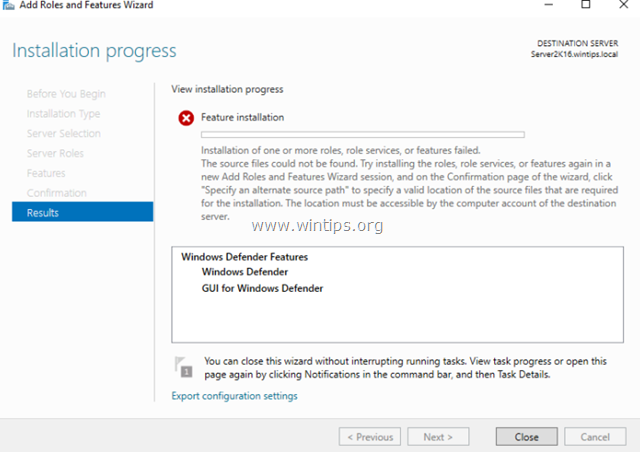 CORRECTION : échec de l'installation de la fonctionnalité Windows Defender - les fichiers sources n'ont pas pu être trouvés dans Server 2016 (résolu)