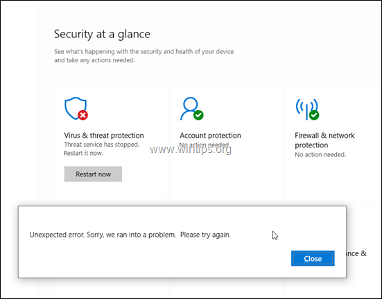 OPRAVA: Služba Windows Defender Threat Service sa zastavila. Teraz ju reštartujte (Vyriešené)