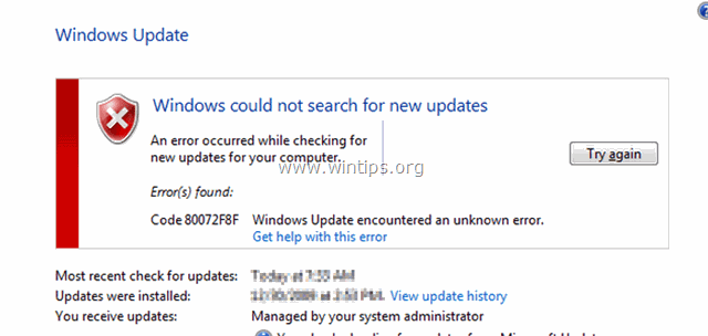 Risolvere l'errore 0x80244022 o 0x80072ee2 di Windows Update.