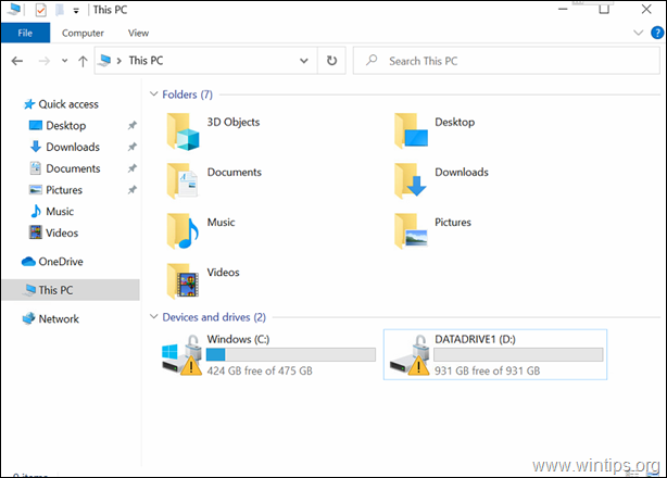 LABOJUMS: dzeltena trīsstūra brīdinājums diskā C: operētājsistēmā Windows 10 (atrisināts)