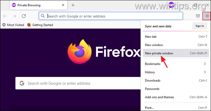 A privát böngészés letiltása a Firefoxban.