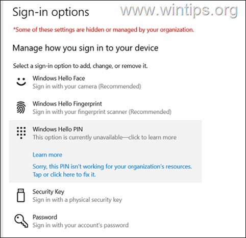 Comment désactiver l'invite "Utiliser Windows Hello avec votre compte" (erreur 0x801c044f).