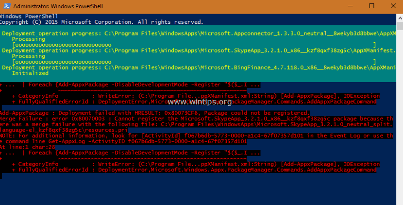 Come risolvere i problemi "Broken" Store Apps, Deployment failed: 0x80073CF6 & Merge Failure: 0x80070003 in Windows 10. (Risolto)