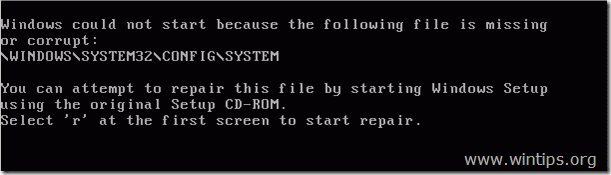 Kā labot Windows XP reģistra kļūdu: "c:windows\system32\config\" trūkst vai ir bojāts