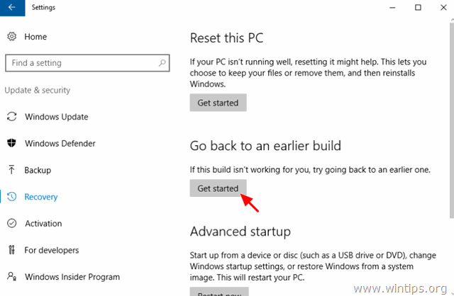 Kuidas minna tagasi varasemate Buildide juurde Windows 10-s.