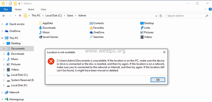 当你试图打开用户文件夹时，位置不可用。 (已解决)