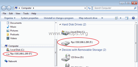FTP kartēšana vietējā diska burtam operētājsistēmā Windows (kā)