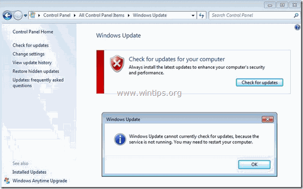 Risolto: Windows update non può attualmente controllare gli aggiornamenti in Windows 8, 7 o Vista