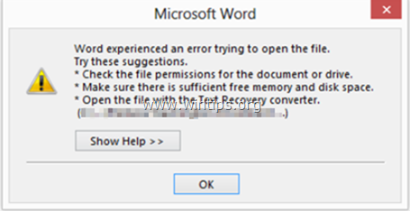 Upplöst: Word fick ett fel när man försökte öppna filen i Outlook 2013/2016