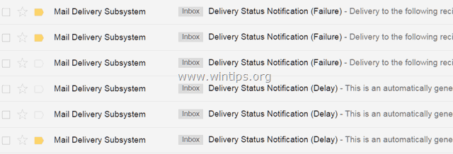 Interrompere le notifiche di consegna della posta non riuscita per i messaggi non inviati.